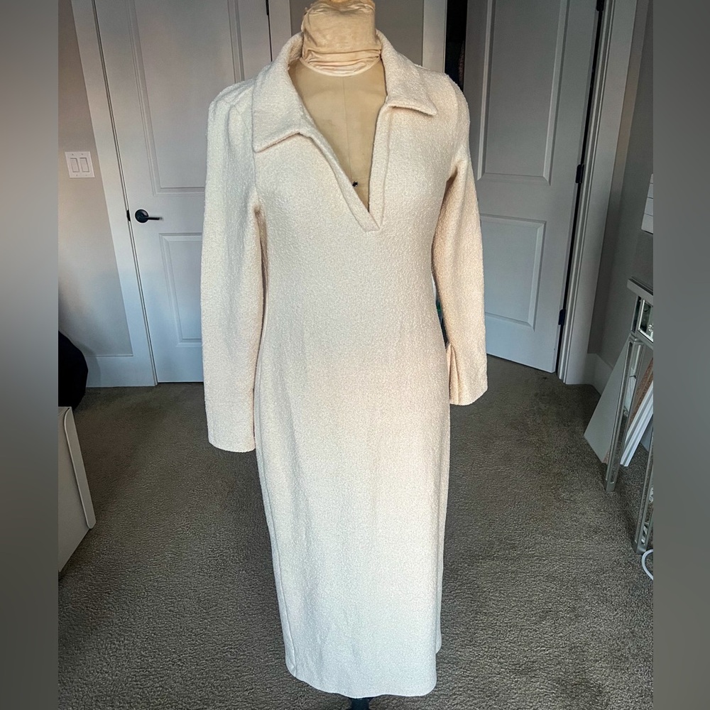 Zara cream v neck midi sweater dress
